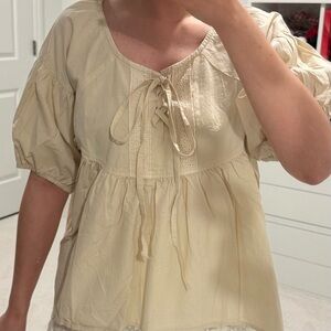 Women's Cream Lace-Up Blouse